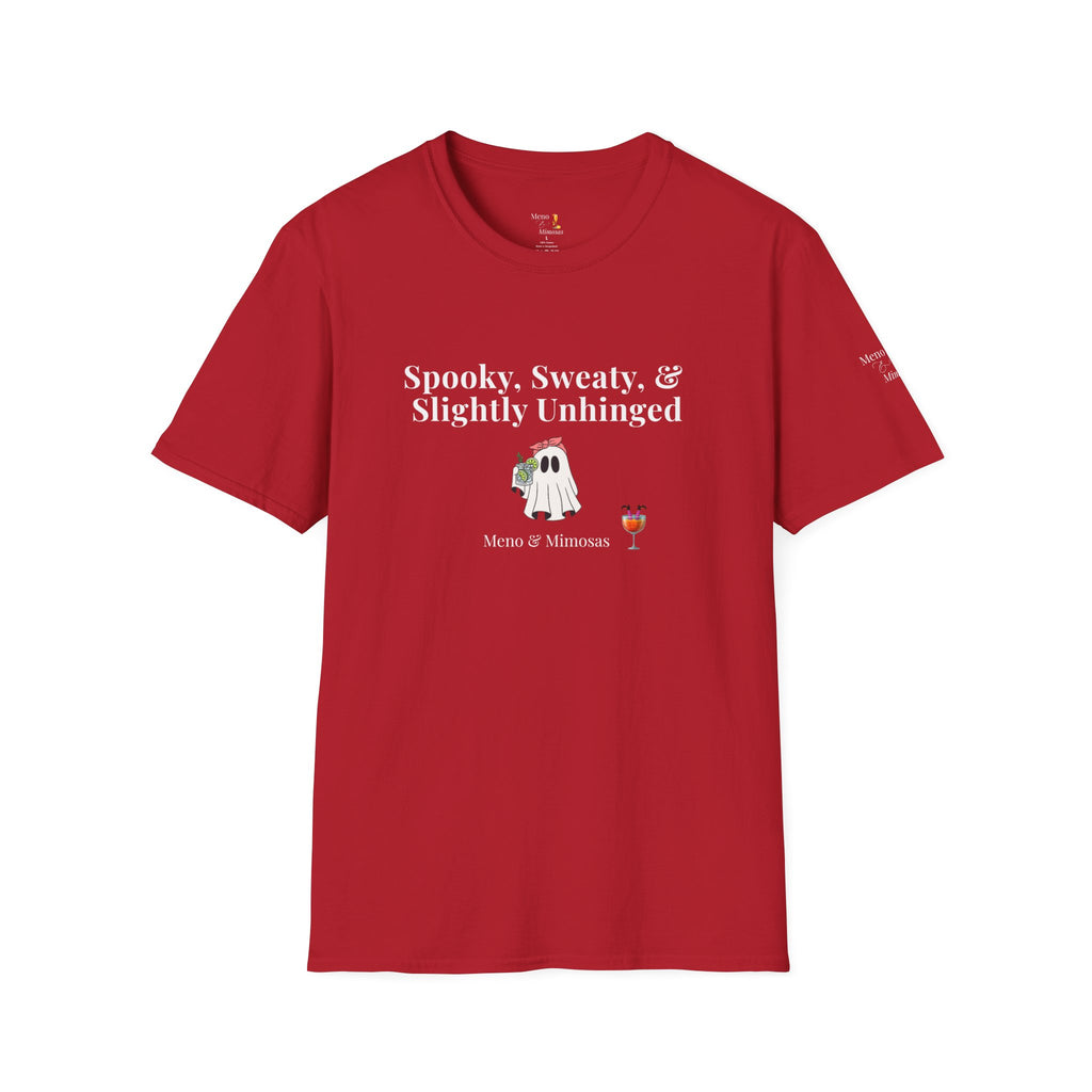 "Spooky, Sweaty, & Slightly Unhinged" Funny T-Shirt from Meno & Mimosas Halloween Collection