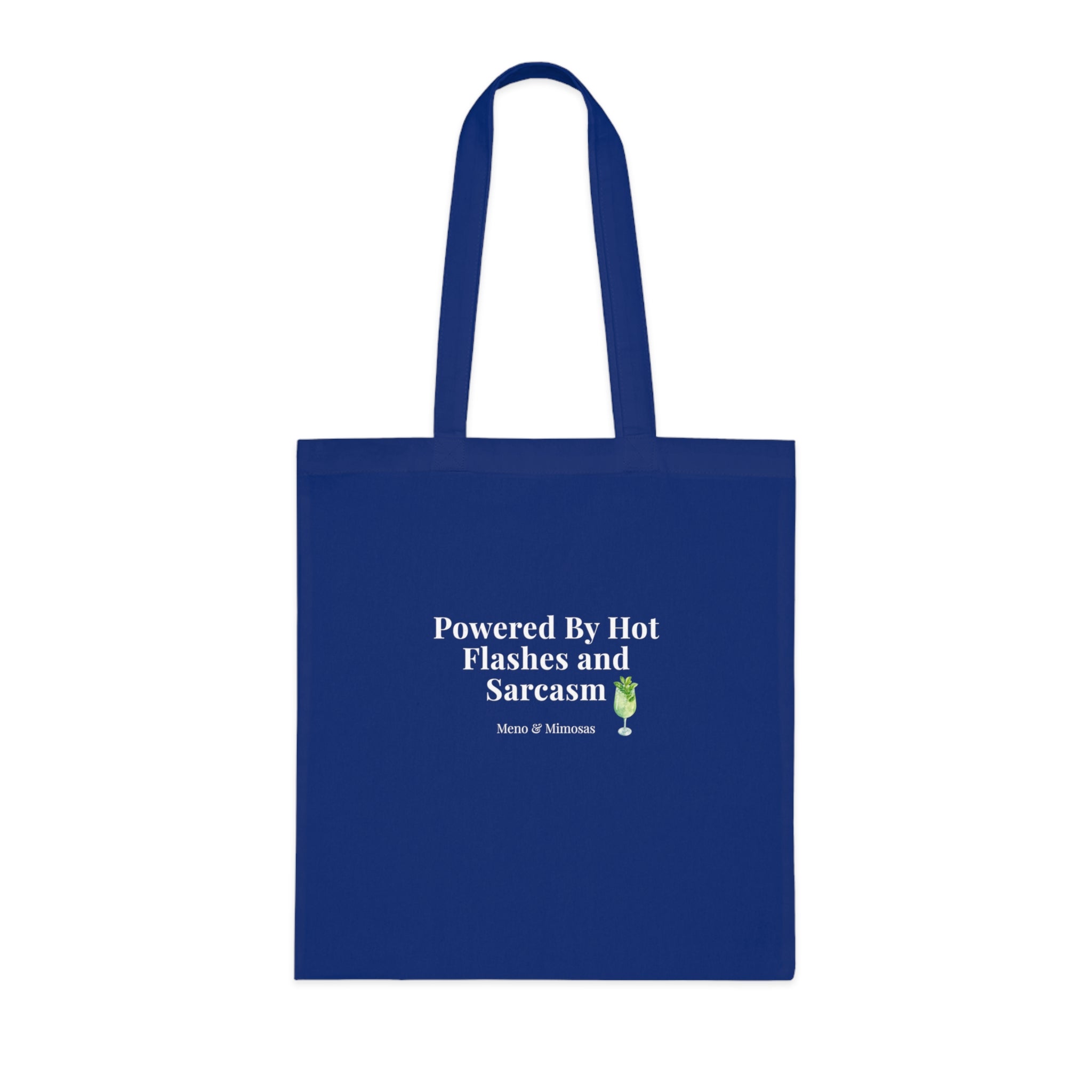 "Powered by Hormone Replacements and Prosecco" Funny Menopause Humour Tote Shopping Bag by Meno & Mimosas