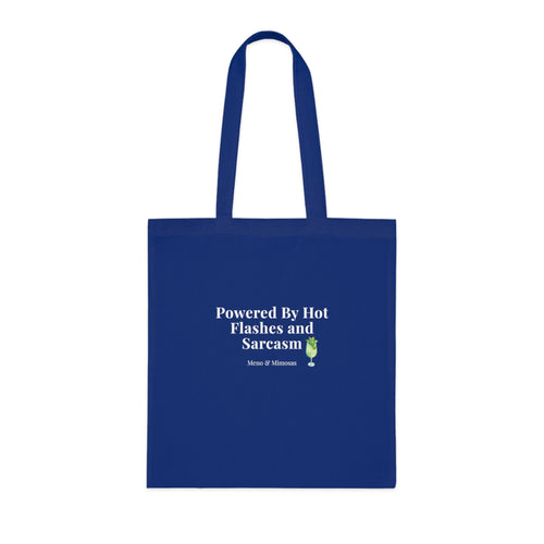 "Powered by Hormone Replacements and Prosecco" Funny Menopause Humour Tote Shopping Bag by Meno & Mimosas