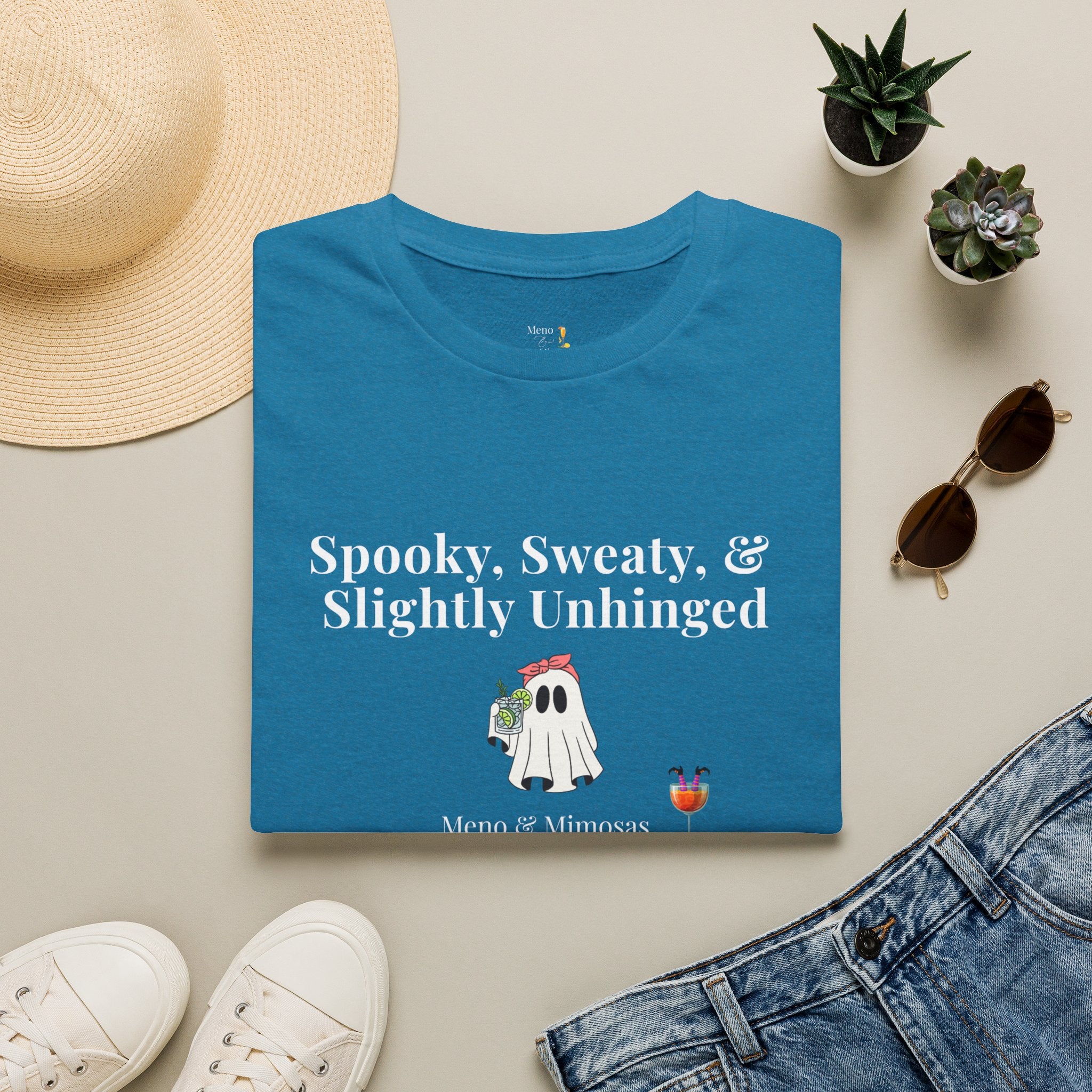 "Spooky, Sweaty, & Slightly Unhinged" Funny T-Shirt from Meno & Mimosas Halloween Collection