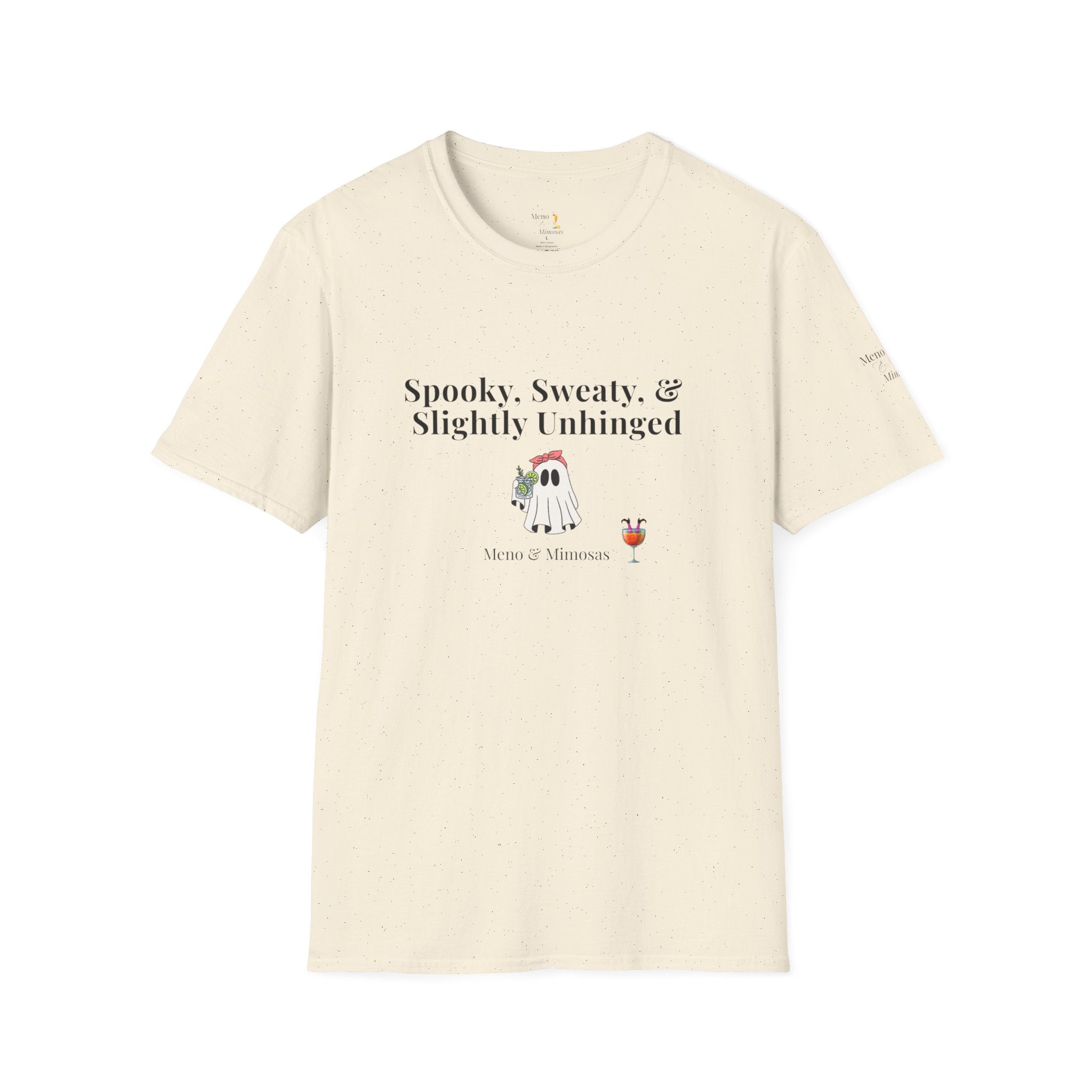 "Spooky, Sweaty, & Slightly Unhinged Funny T-Shirt by Meno & Mimosas - Halloween Collection