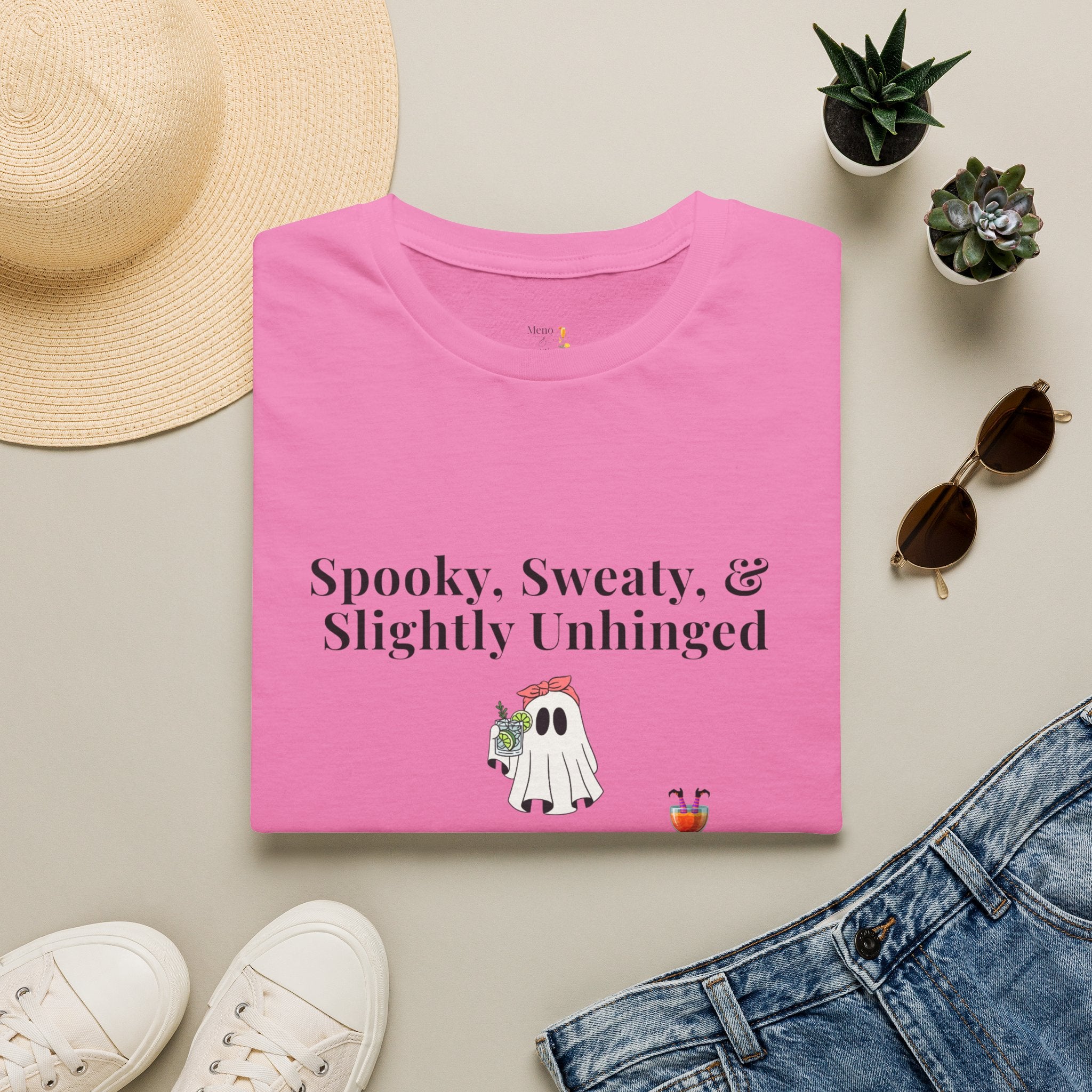 "Spooky, Sweaty, & Slightly Unhinged Funny T-Shirt by Meno & Mimosas - Halloween Collection