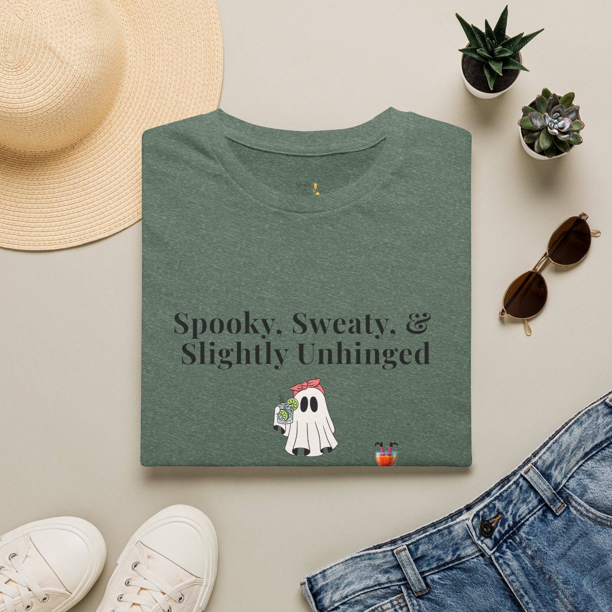 "Spooky, Sweaty, & Slightly Unhinged Funny T-Shirt by Meno & Mimosas - Halloween Collection