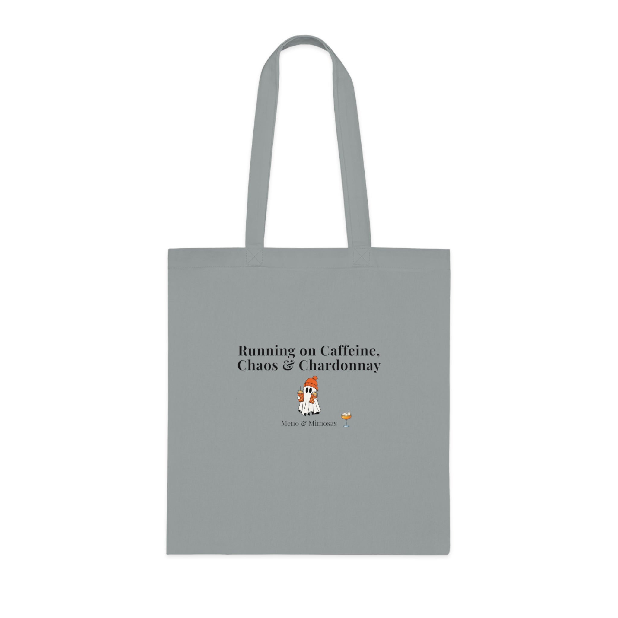 Running on Caffeine, Chaos & Chardonnay Cotton Tote — Funny Mom Tote Bag