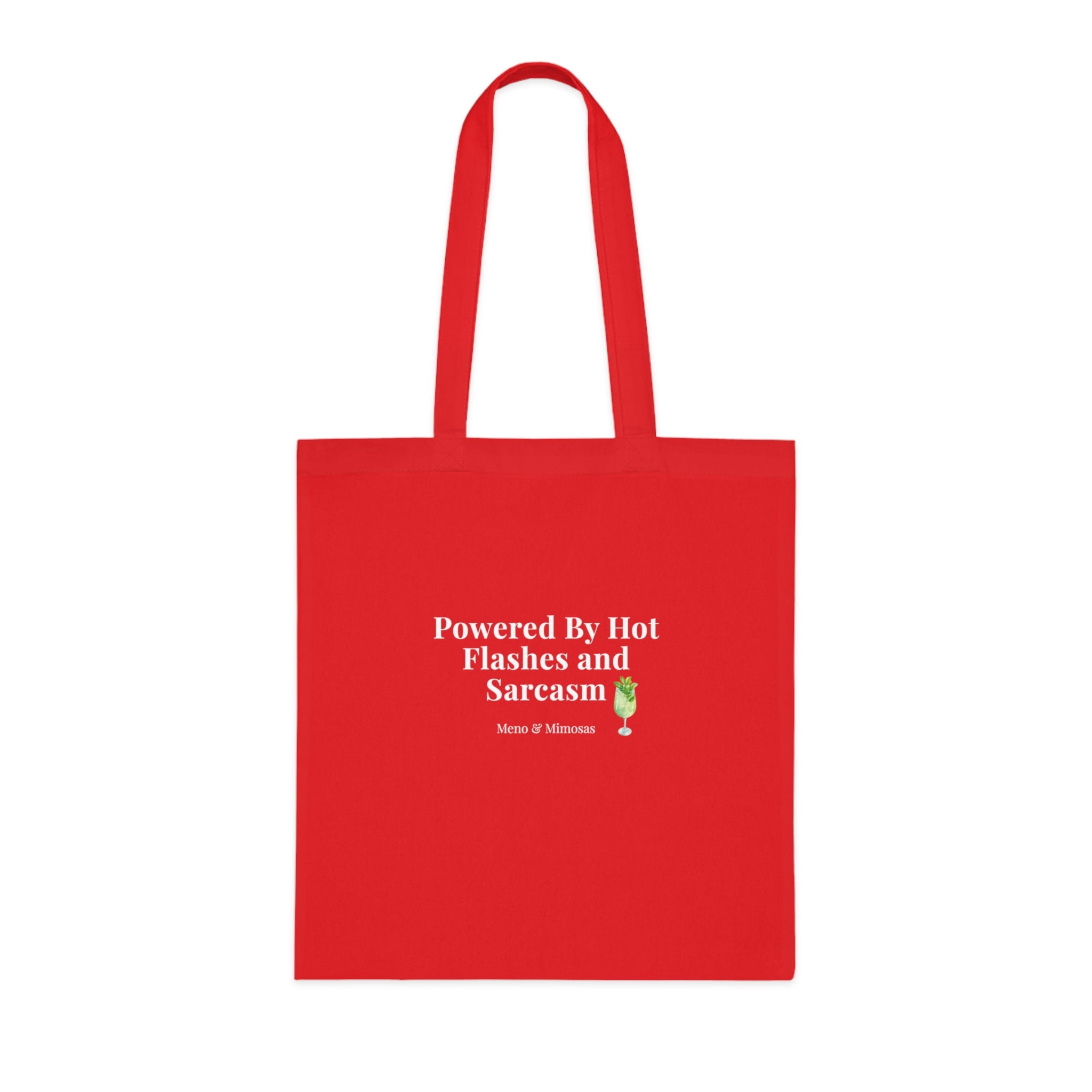 "Powered by Hormone Replacements and Prosecco" Funny Menopause Humour Tote Shopping Bag by Meno & Mimosas