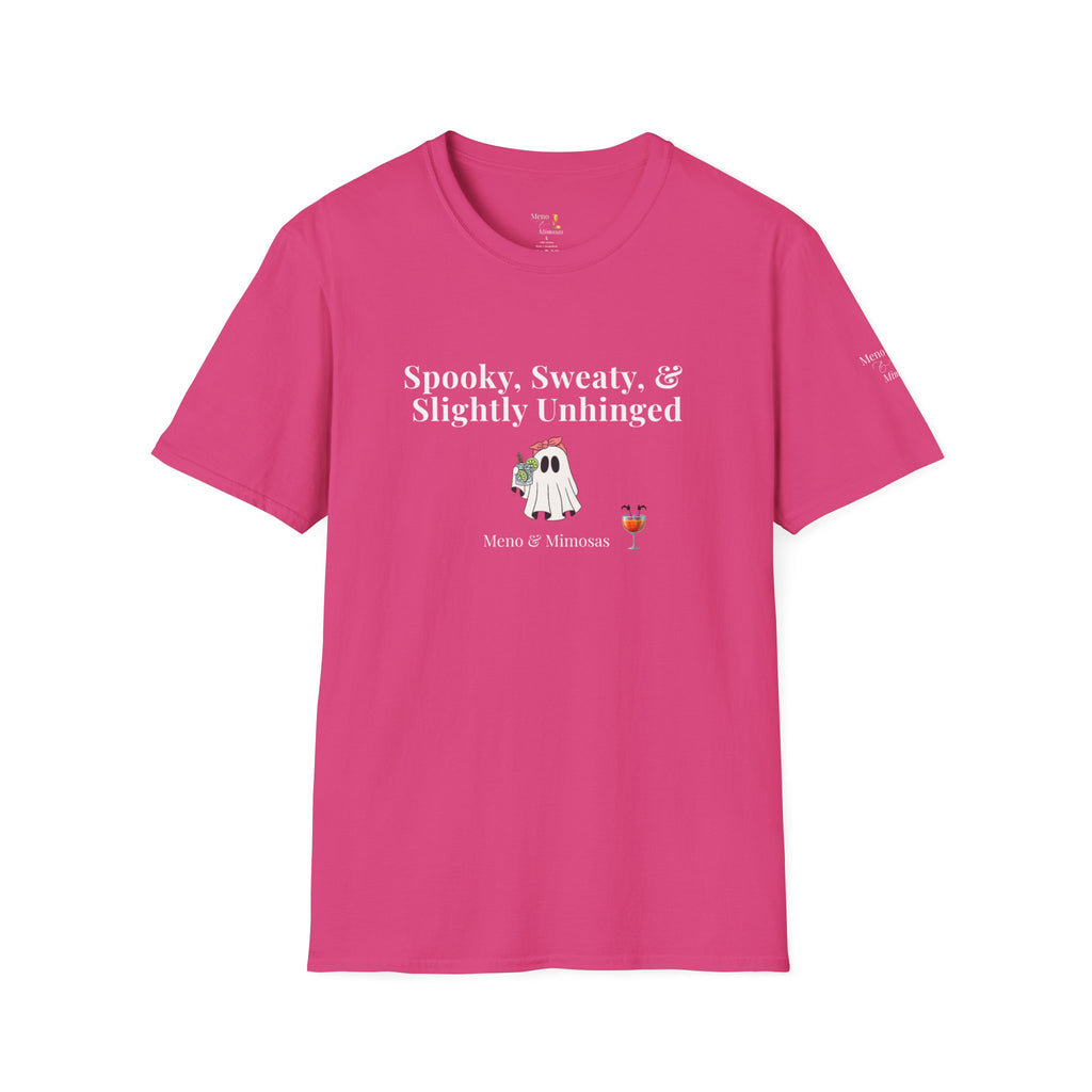 "Spooky, Sweaty, & Slightly Unhinged" Funny T-Shirt from Meno & Mimosas Halloween Collection
