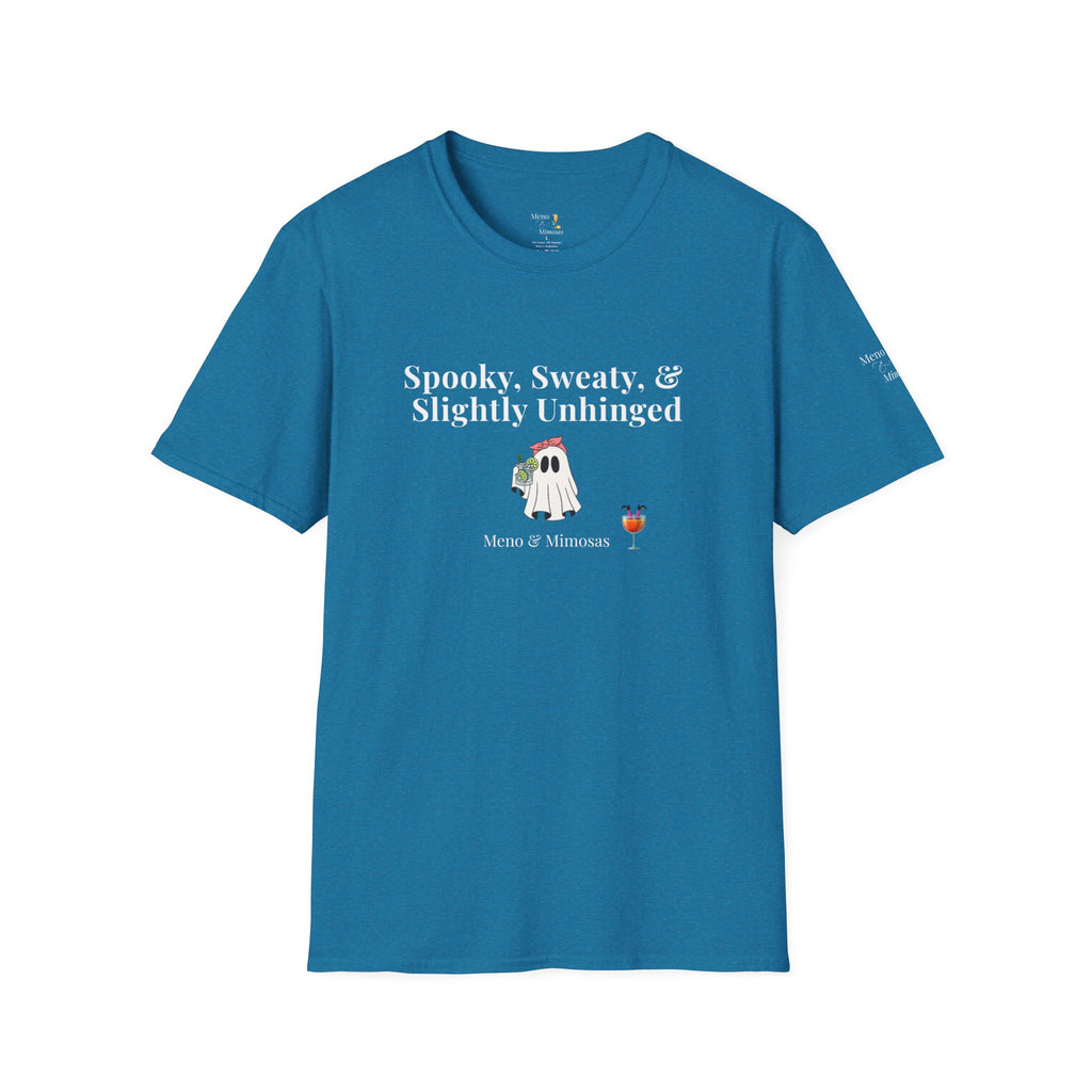 "Spooky, Sweaty, & Slightly Unhinged" Funny T-Shirt from Meno & Mimosas Halloween Collection