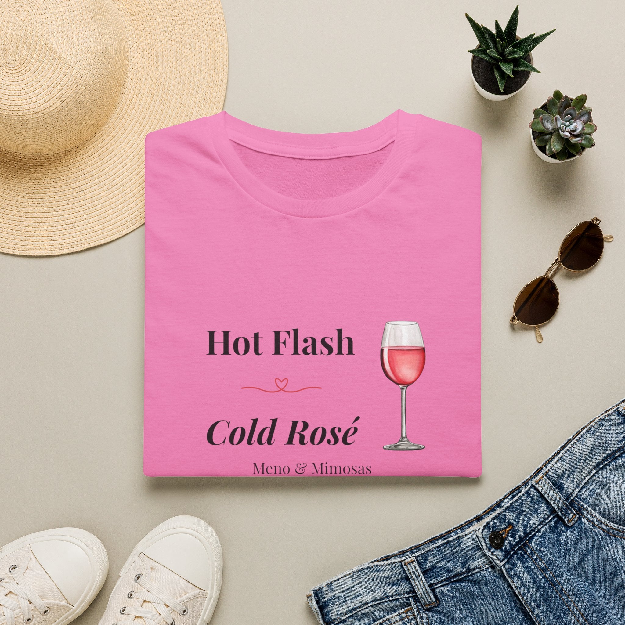 Funny Menopause T-Shirt | Hot Flash Cold Rosé | Humorous Gift for Women Over 40 | Midlife Wine Lover Tee