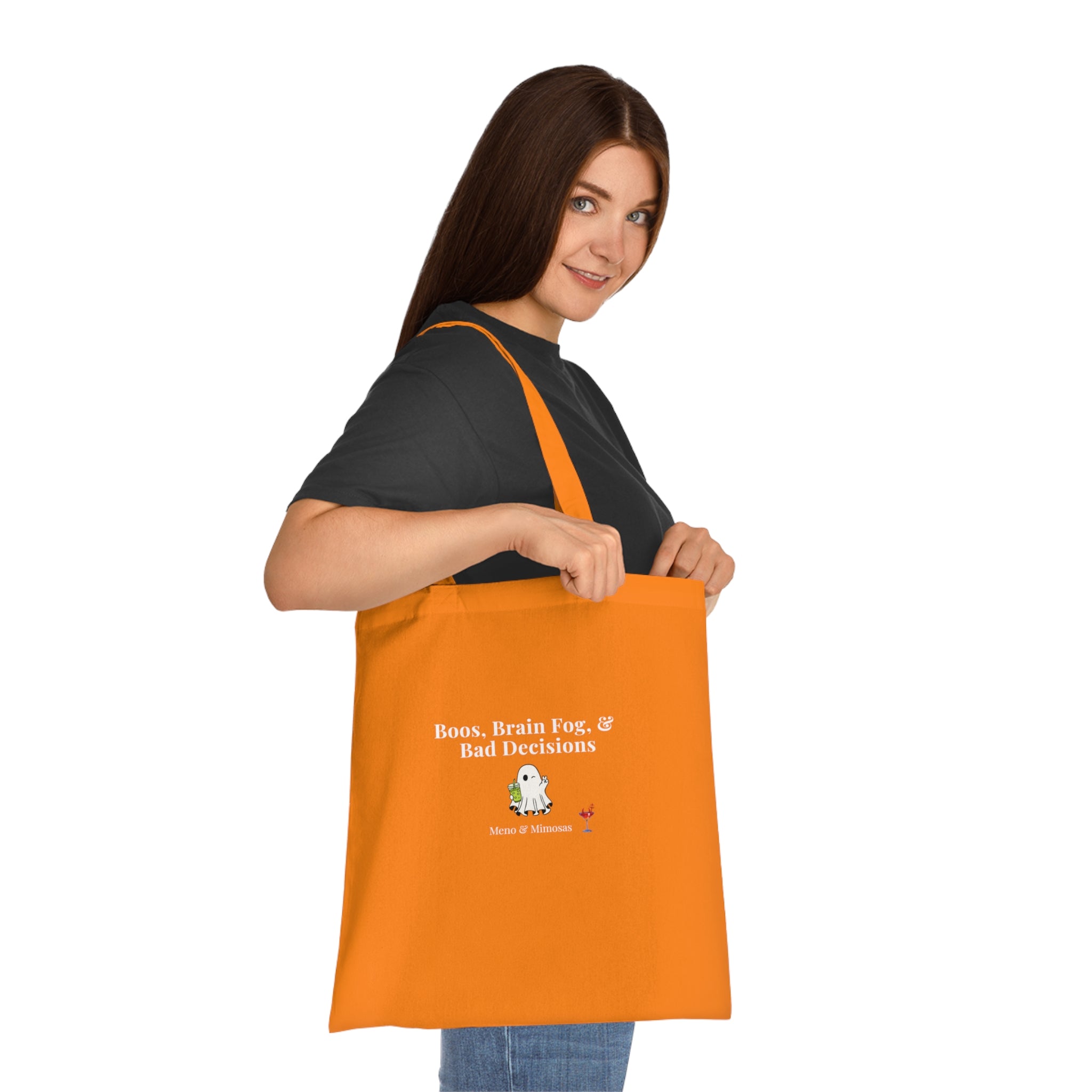 Halloween Ghost Tote Bag — "Boos, Brain Fog, & Bad Decisions" Cotton Shopping Bag