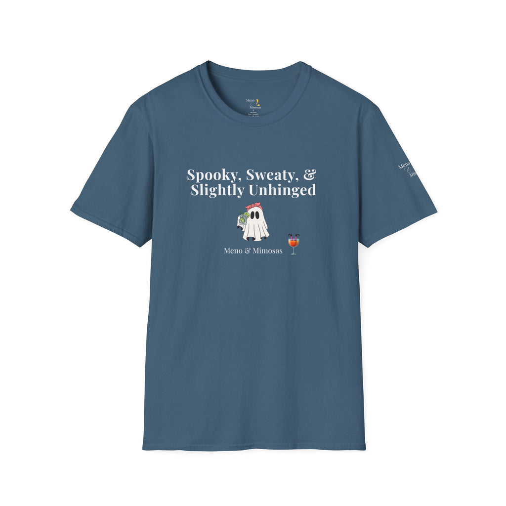 "Spooky, Sweaty, & Slightly Unhinged" Funny T-Shirt from Meno & Mimosas Halloween Collection