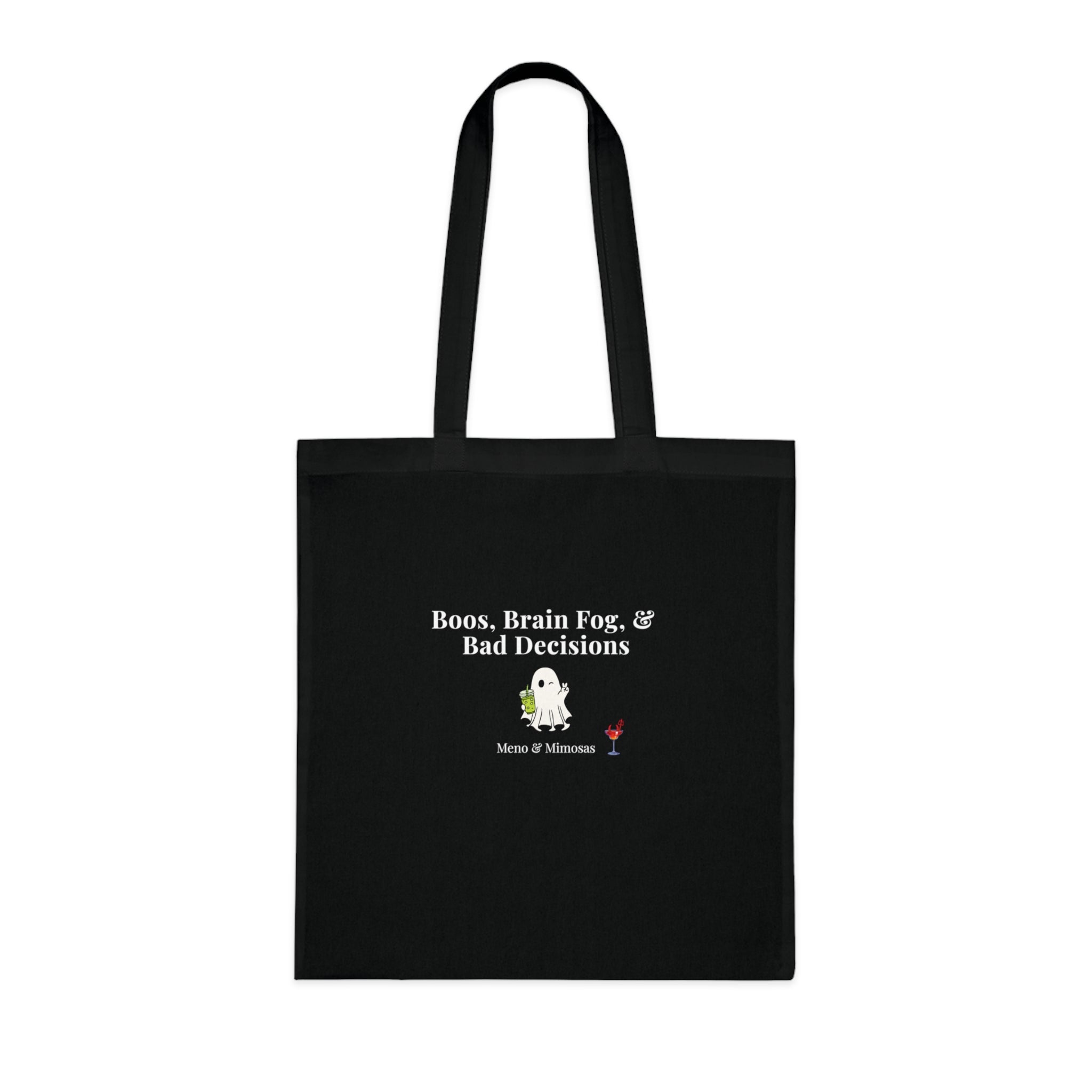 Halloween Ghost Tote Bag — "Boos, Brain Fog, & Bad Decisions" Cotton Shopping Bag