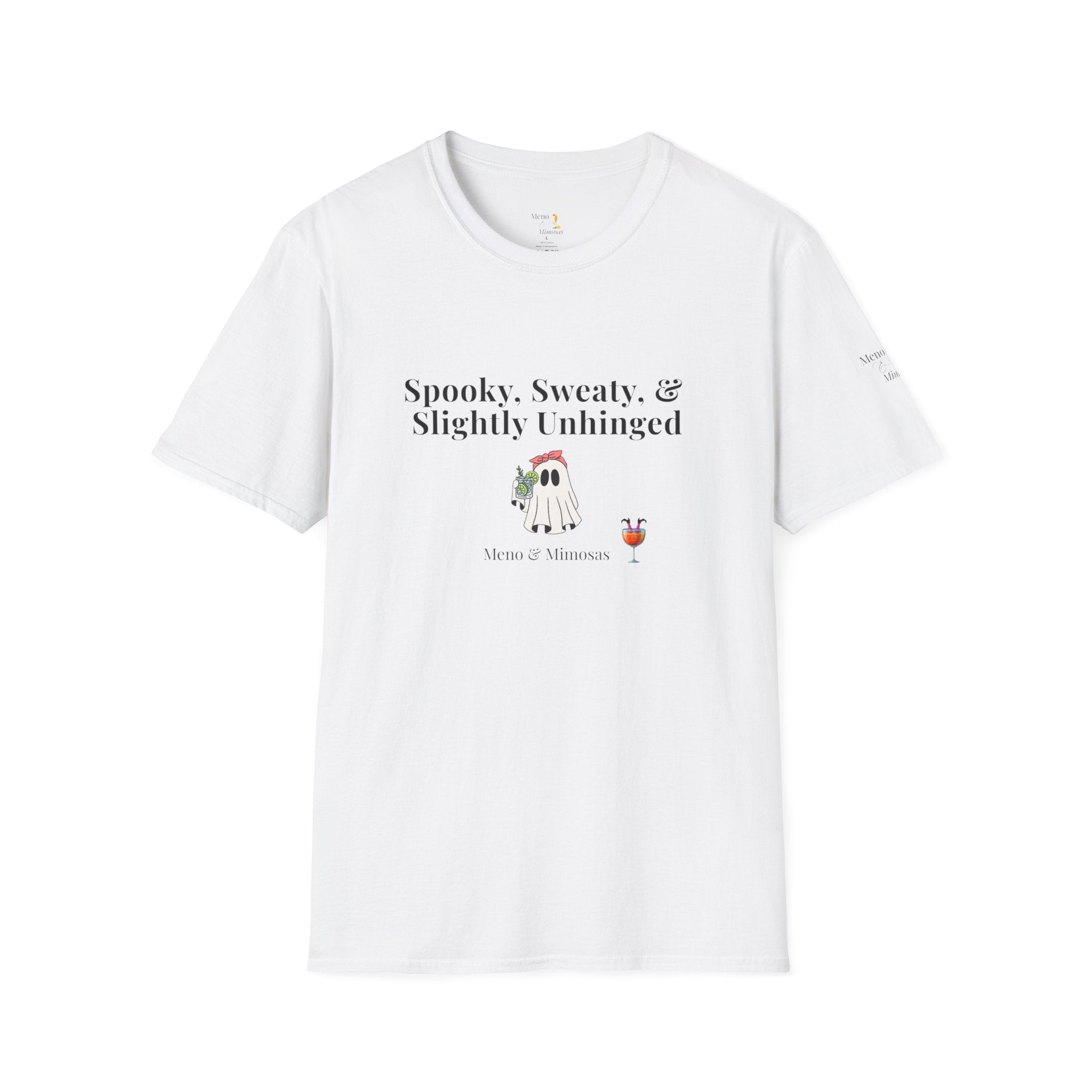 "Spooky, Sweaty, & Slightly Unhinged Funny T-Shirt by Meno & Mimosas - Halloween Collection