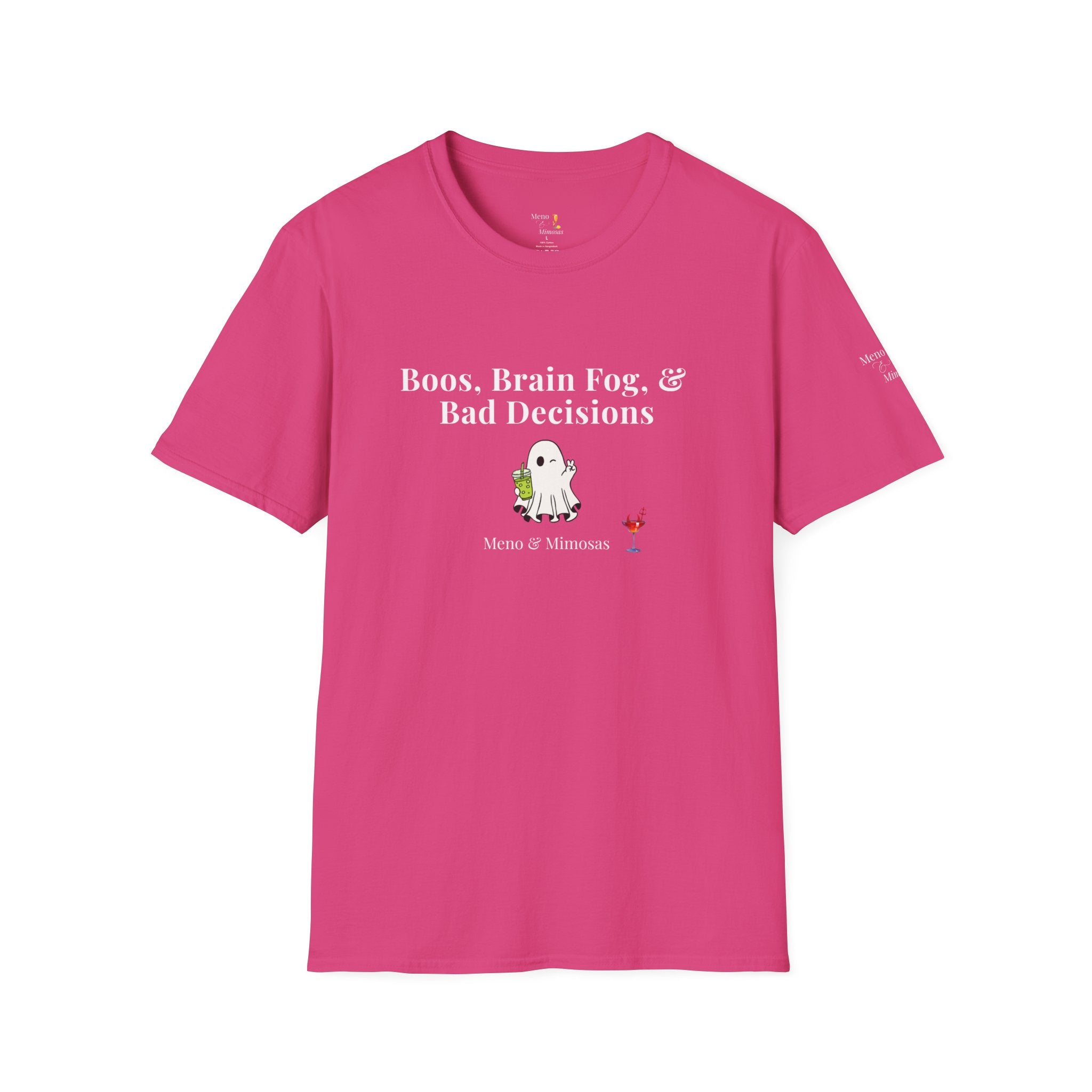 "Boos, Brain Fog & Bad Decisions" Funny Menopause Humour T-Shirt by Meno & Mimosas