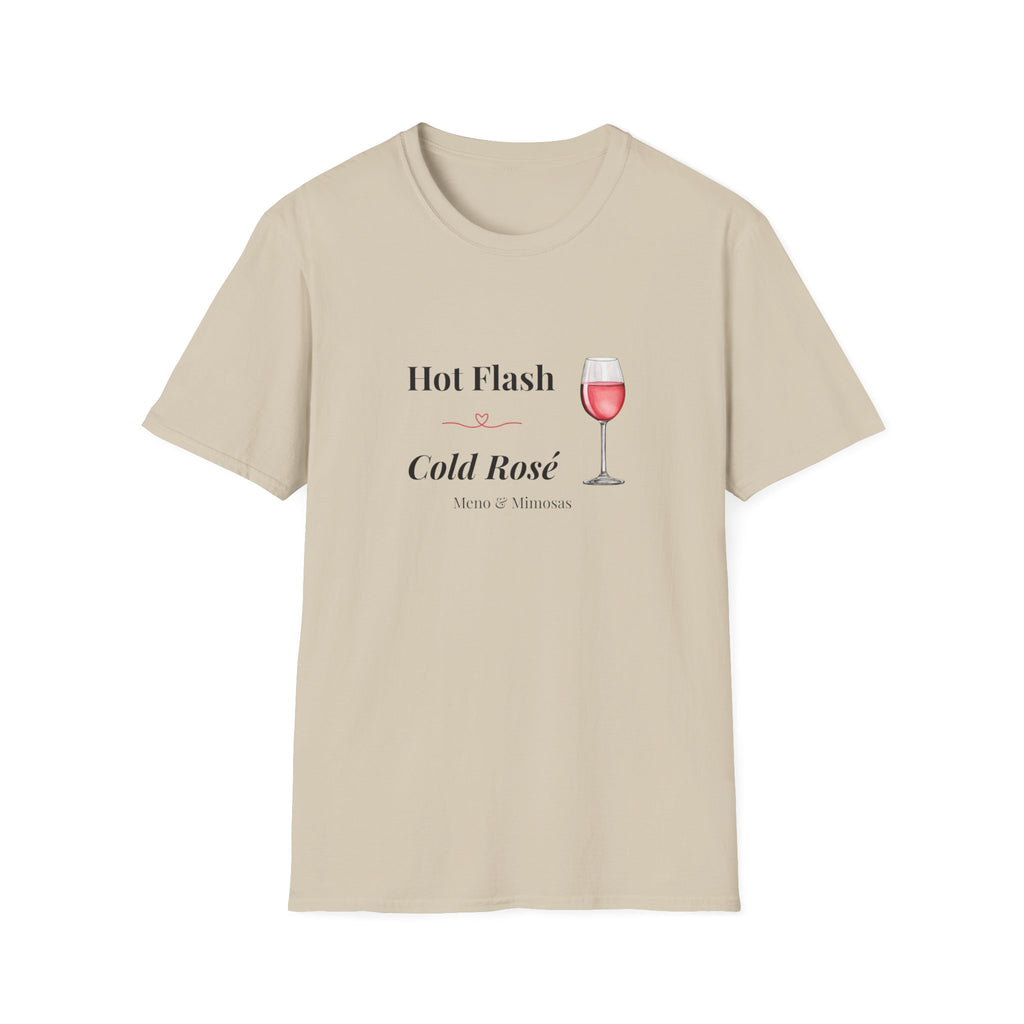 Funny Menopause T-Shirt | Hot Flash Cold Rosé | Humorous Gift for Women Over 40 | Midlife Wine Lover Tee