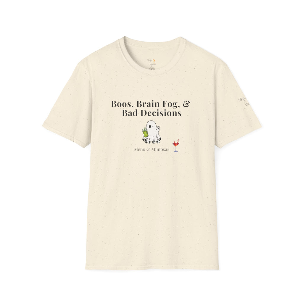 "Boos, Brain Fog, & Bad Decisions" Funny menopause humour T-Shirt from Meno & Mimosas