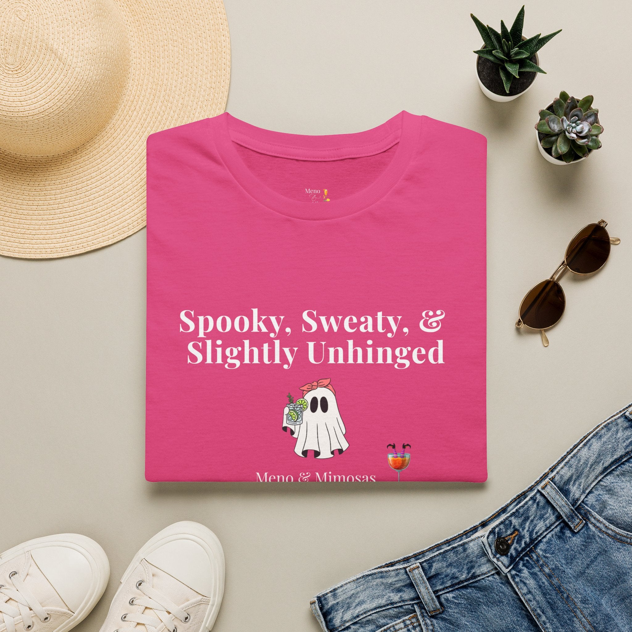 "Spooky, Sweaty, & Slightly Unhinged" Funny T-Shirt from Meno & Mimosas Halloween Collection
