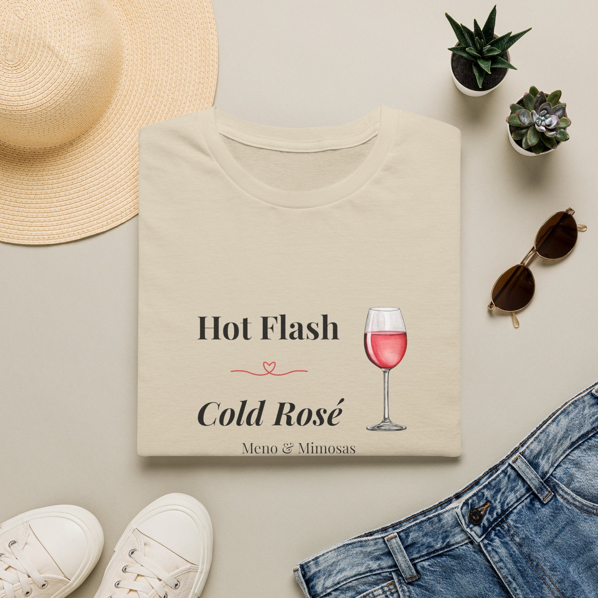 Funny Menopause T-Shirt | Hot Flash Cold Rosé | Humorous Gift for Women Over 40 | Midlife Wine Lover Tee