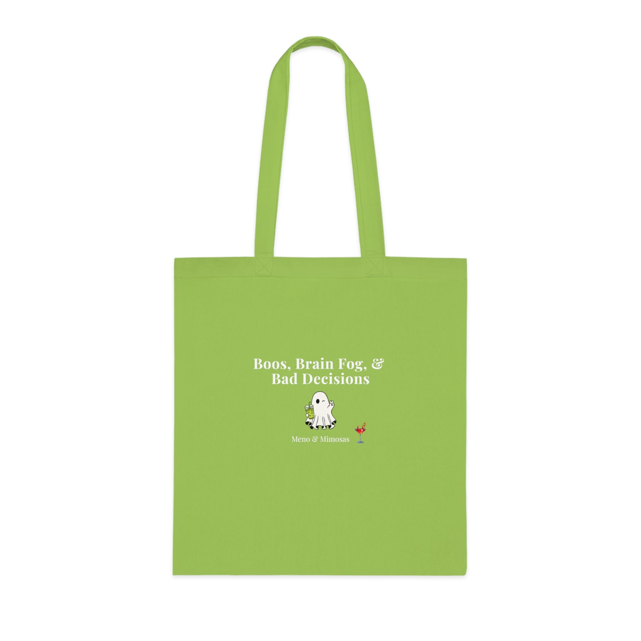 Halloween Ghost Tote Bag — "Boos, Brain Fog, & Bad Decisions" Cotton Shopping Bag