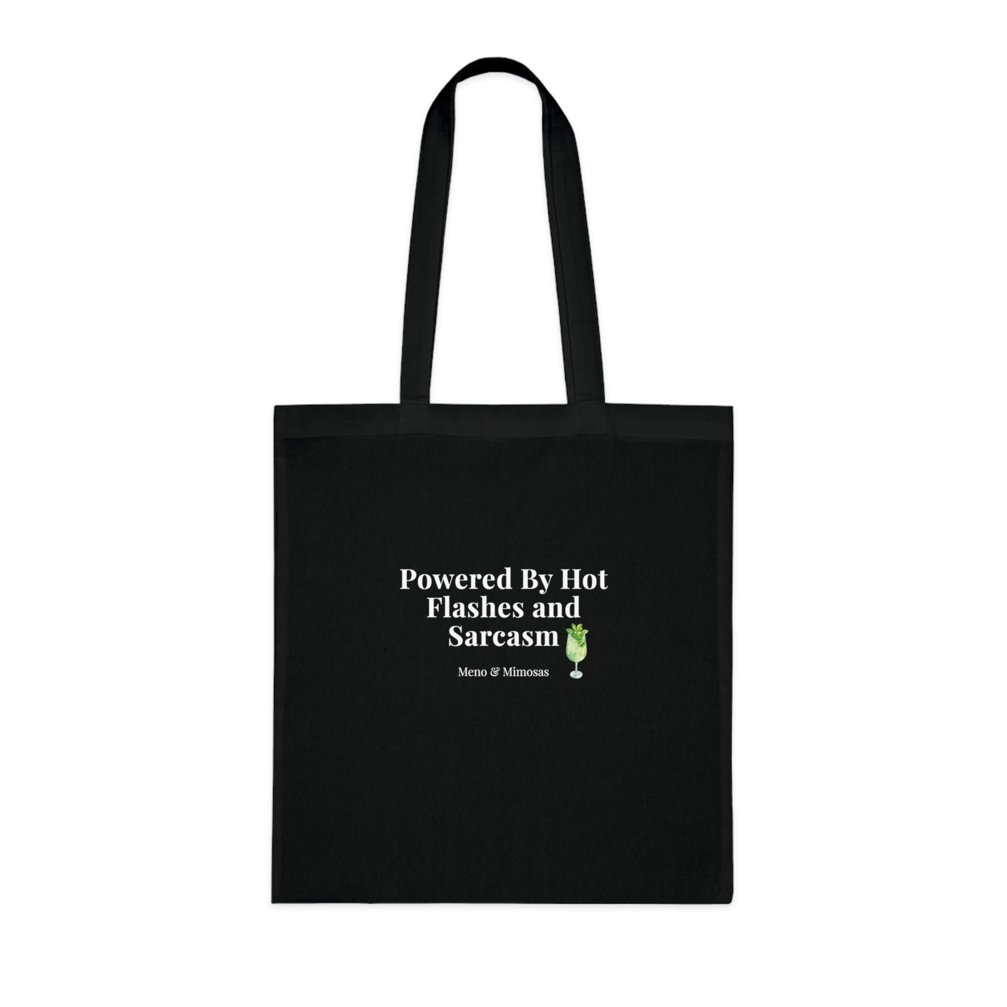 "Powered by Hormone Replacements and Prosecco" Funny Menopause Humour Tote Shopping Bag by Meno & Mimosas