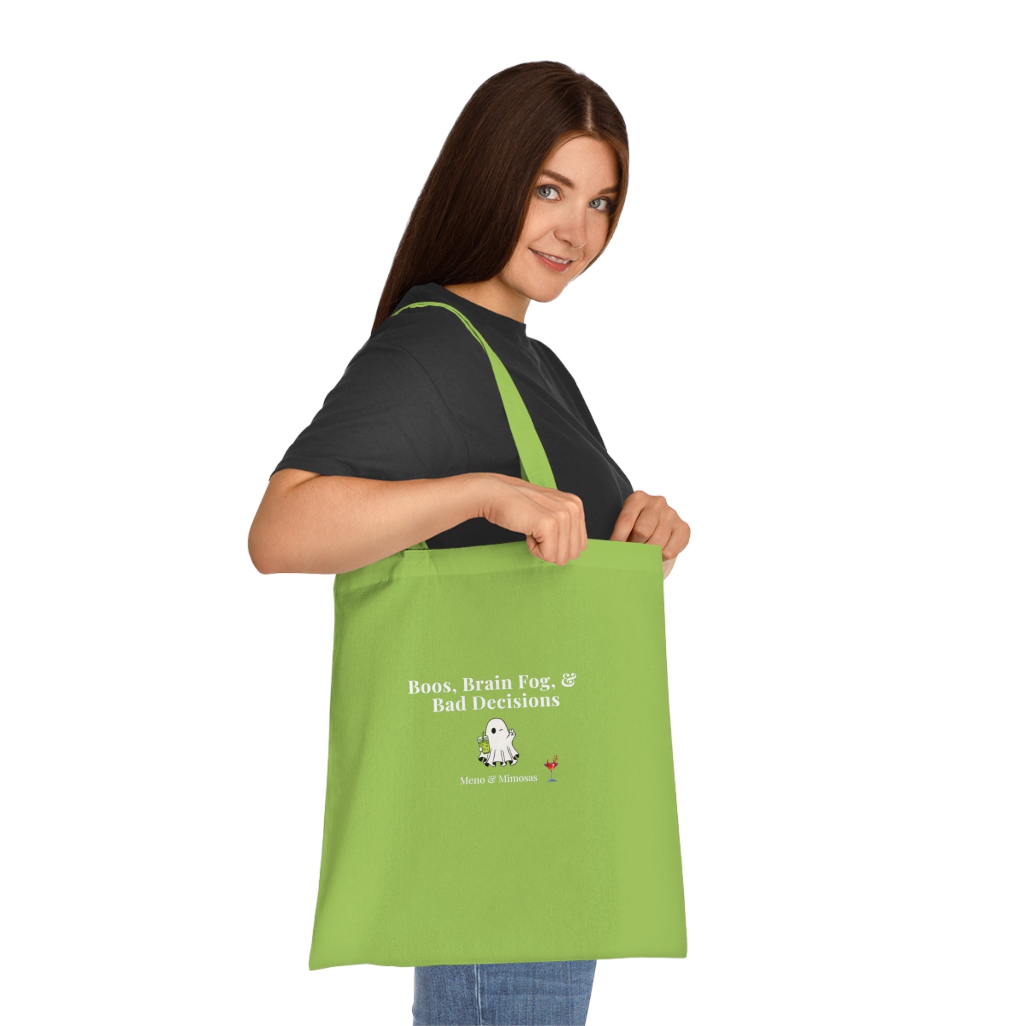 Halloween Ghost Tote Bag — "Boos, Brain Fog, & Bad Decisions" Cotton Shopping Bag
