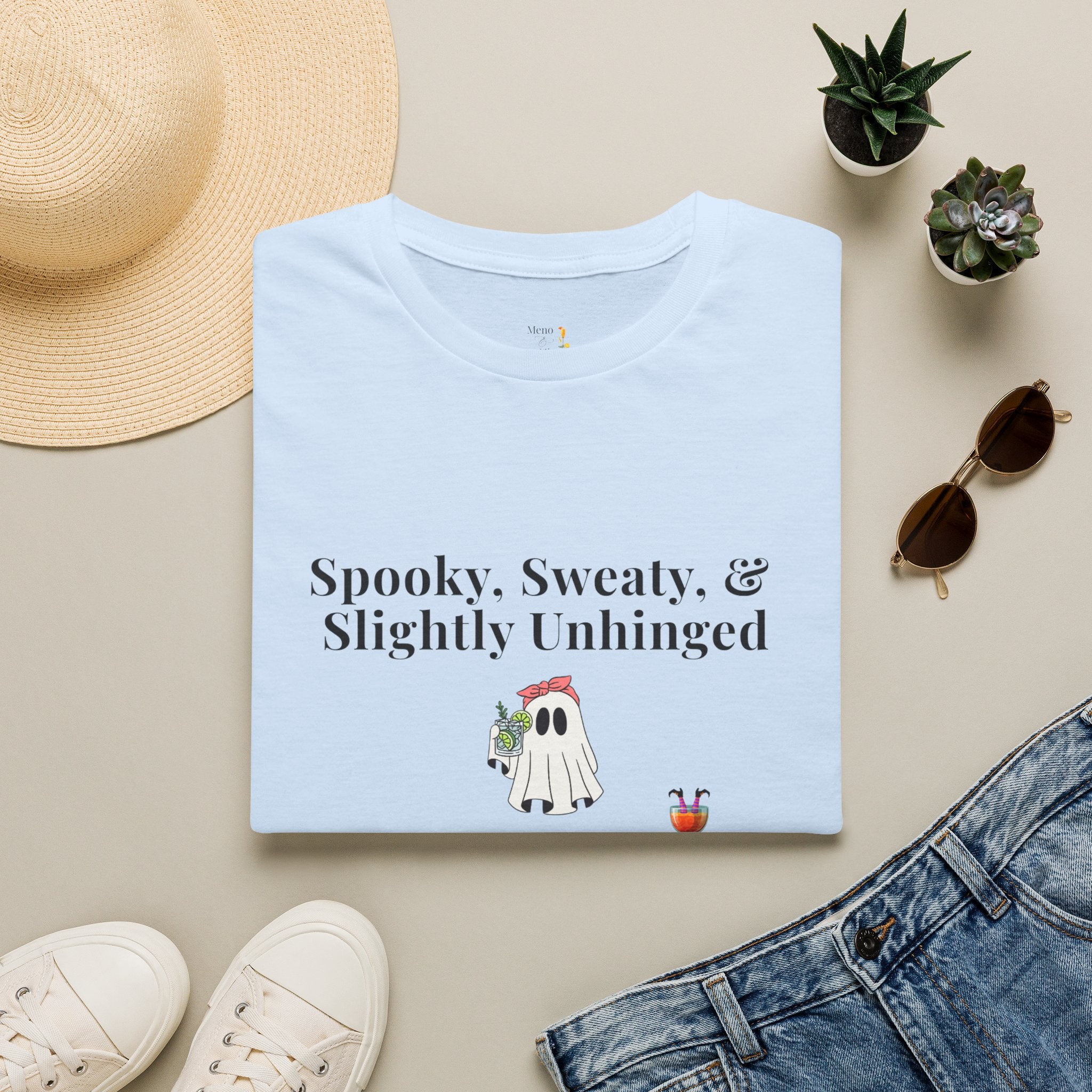 "Spooky, Sweaty, & Slightly Unhinged Funny T-Shirt by Meno & Mimosas - Halloween Collection