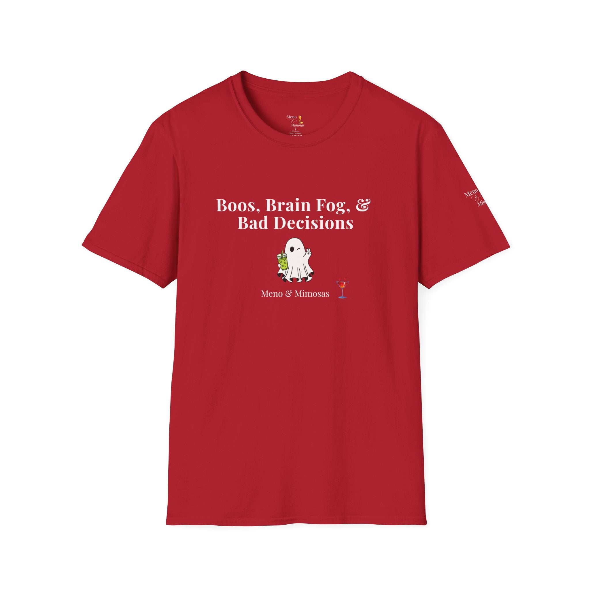 "Boos, Brain Fog & Bad Decisions" Funny Menopause Humour T-Shirt by Meno & Mimosas