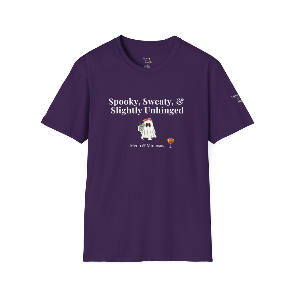 "Spooky, Sweaty, & Slightly Unhinged" Funny T-Shirt from Meno & Mimosas Halloween Collection