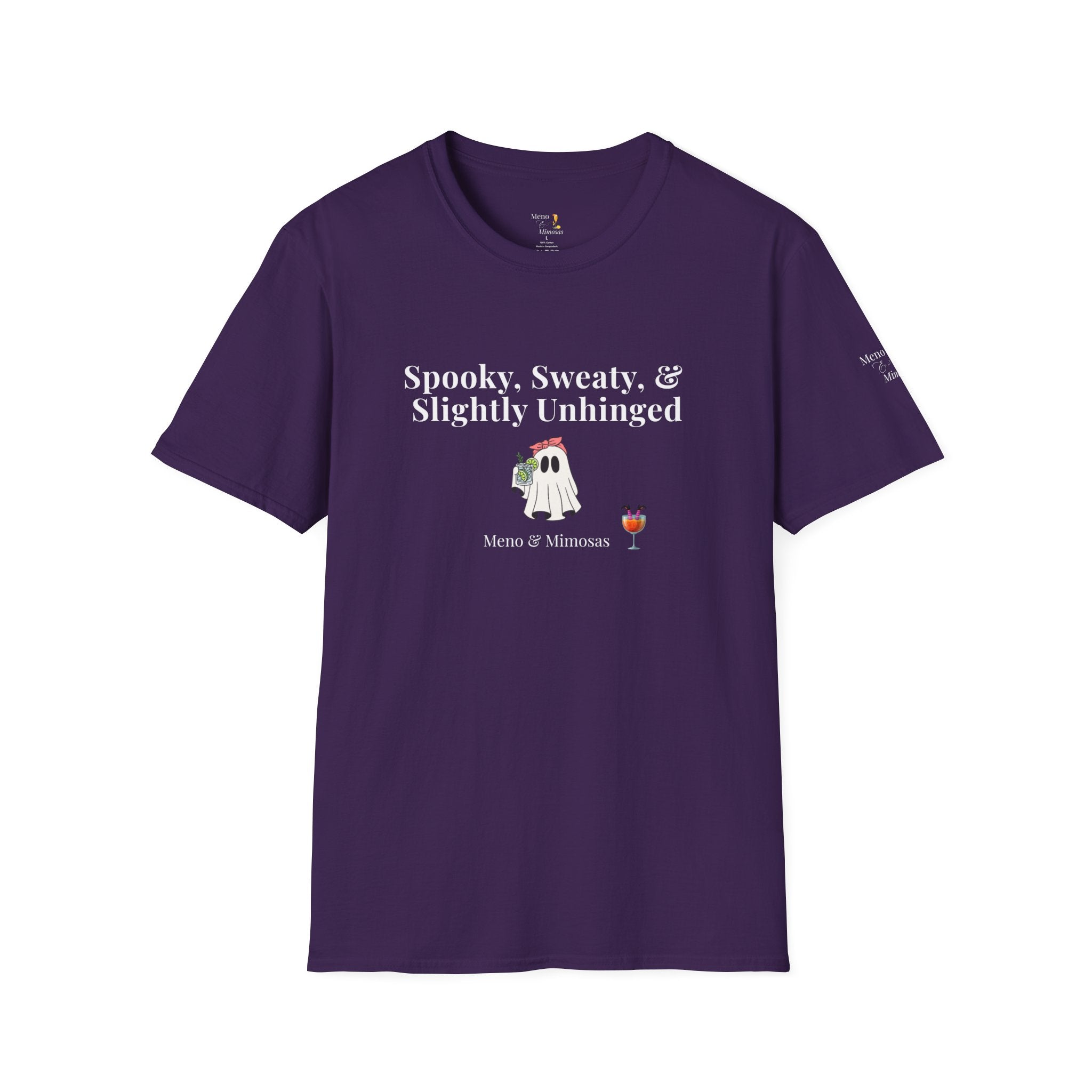 "Spooky, Sweaty, & Slightly Unhinged" Funny T-Shirt from Meno & Mimosas Halloween Collection