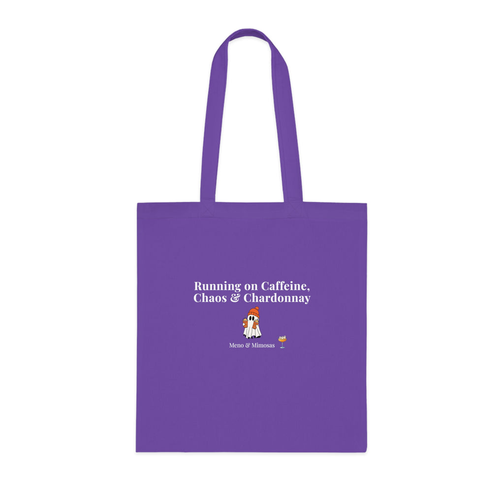 Tote Bag — "Running on Caffeine, Chaos & Chardonnay" Funny Mom Wine Tote