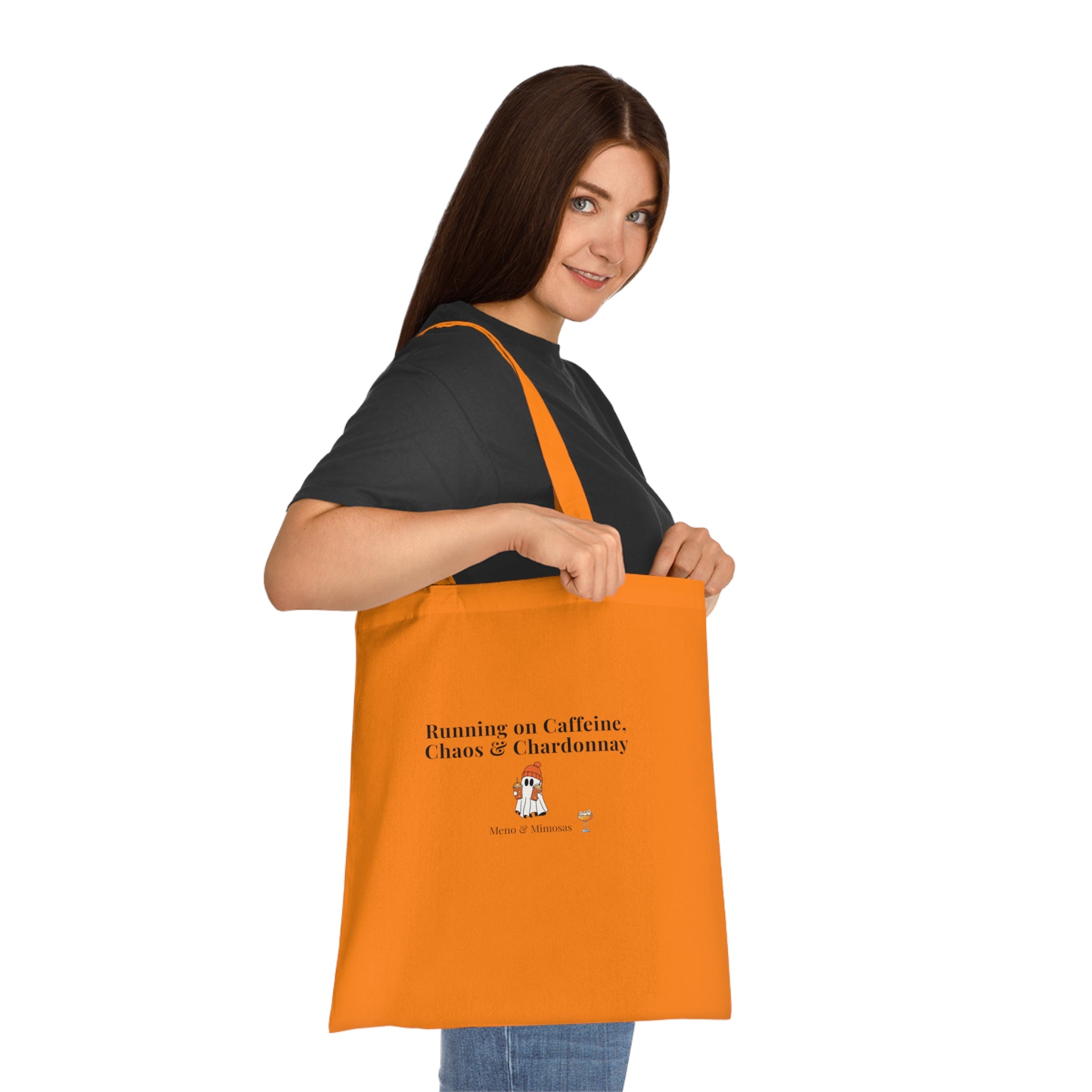 Running on Caffeine, Chaos & Chardonnay Cotton Tote — Funny Mom Tote Bag