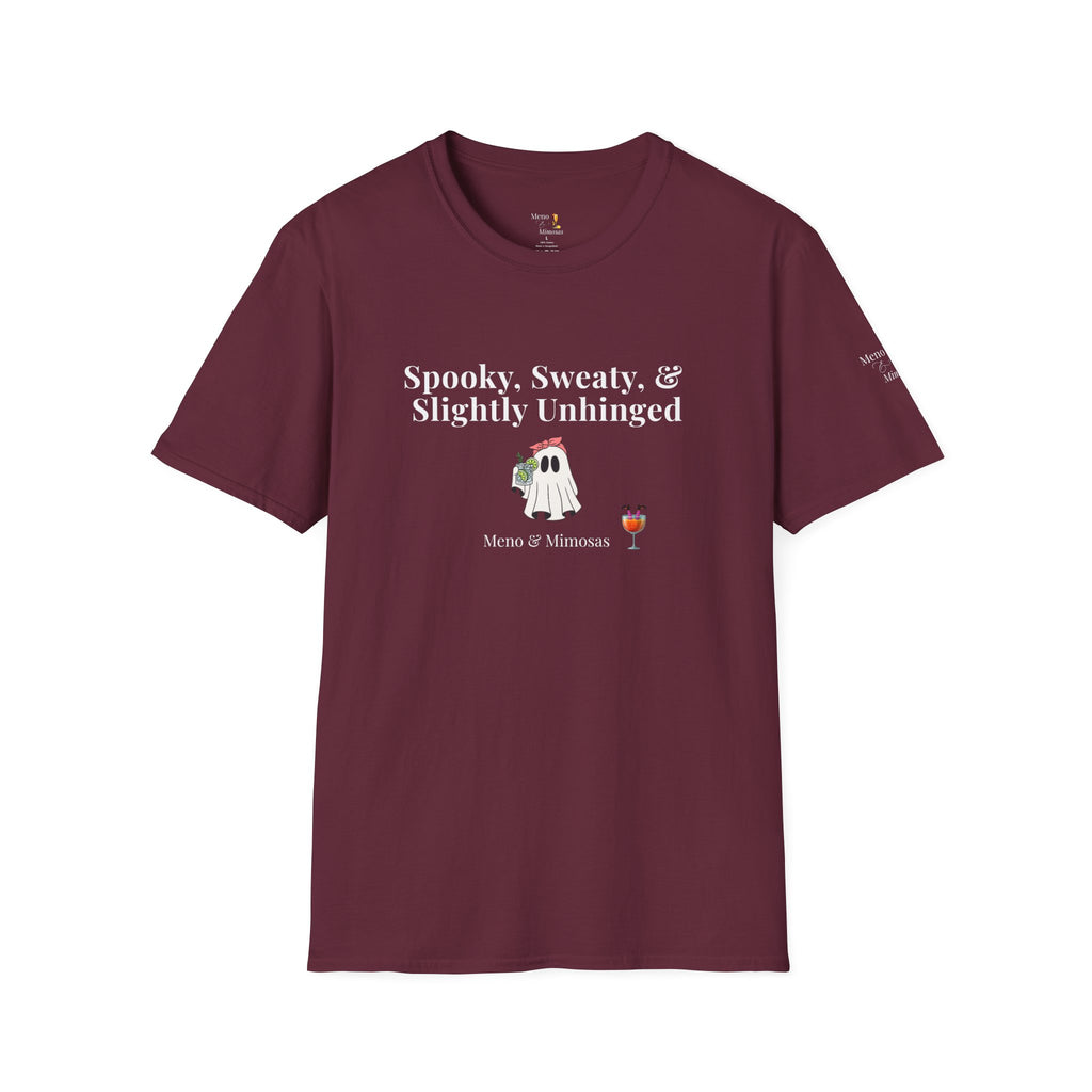 "Spooky, Sweaty, & Slightly Unhinged" Funny T-Shirt from Meno & Mimosas Halloween Collection