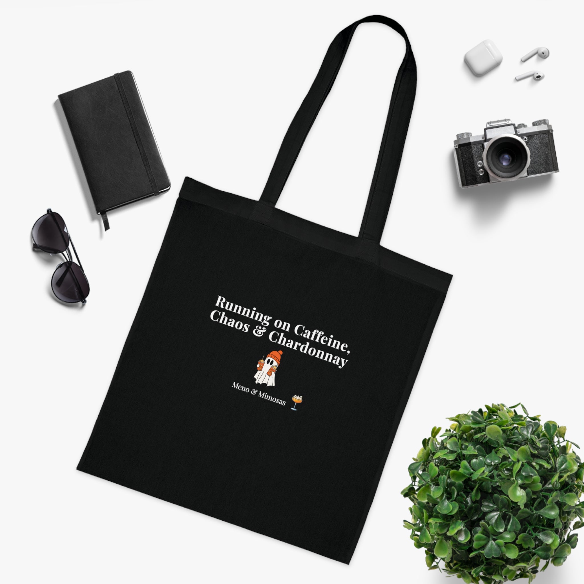 Tote Bag — "Running on Caffeine, Chaos & Chardonnay" Funny Mom Wine Tote