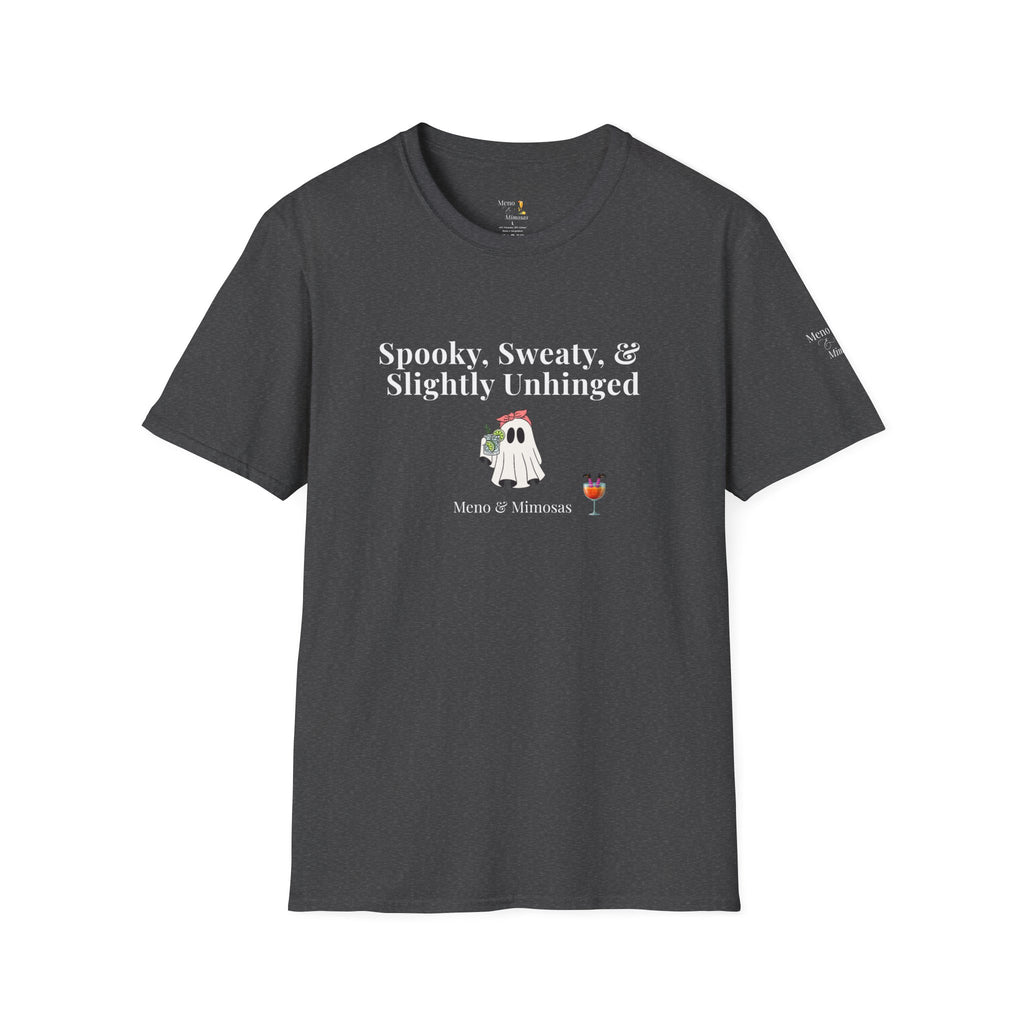 "Spooky, Sweaty, & Slightly Unhinged" Funny T-Shirt from Meno & Mimosas Halloween Collection