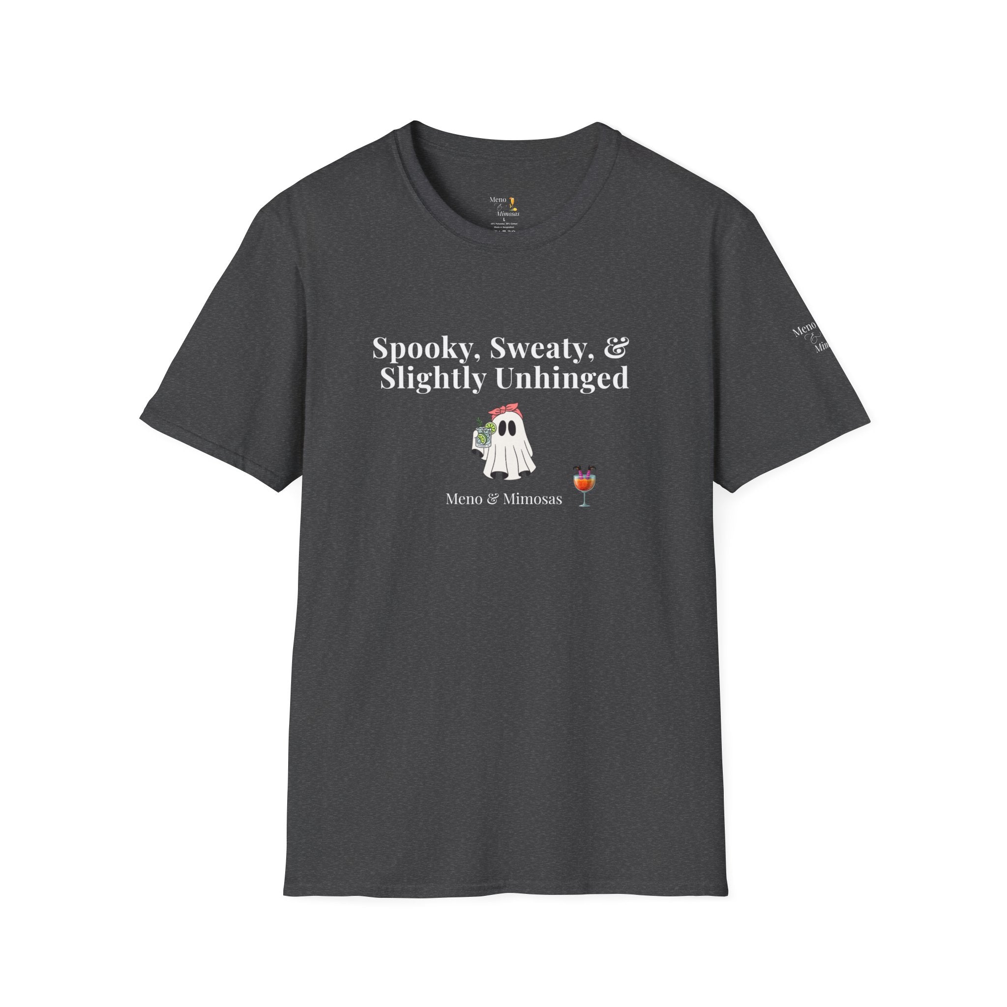 "Spooky, Sweaty, & Slightly Unhinged" Funny T-Shirt from Meno & Mimosas Halloween Collection