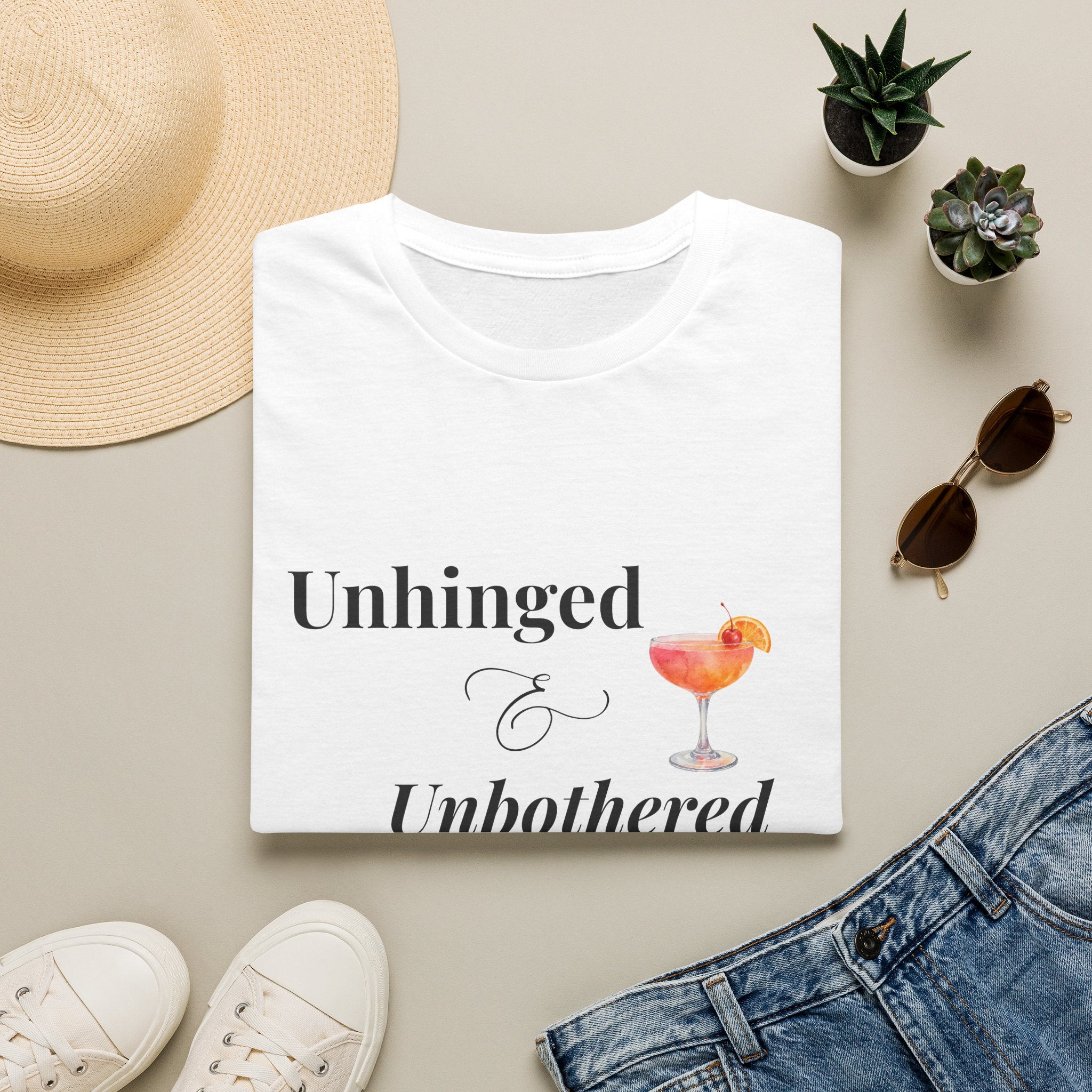 "Unhinged & Unbothered" Tee by Meno & Mimosas