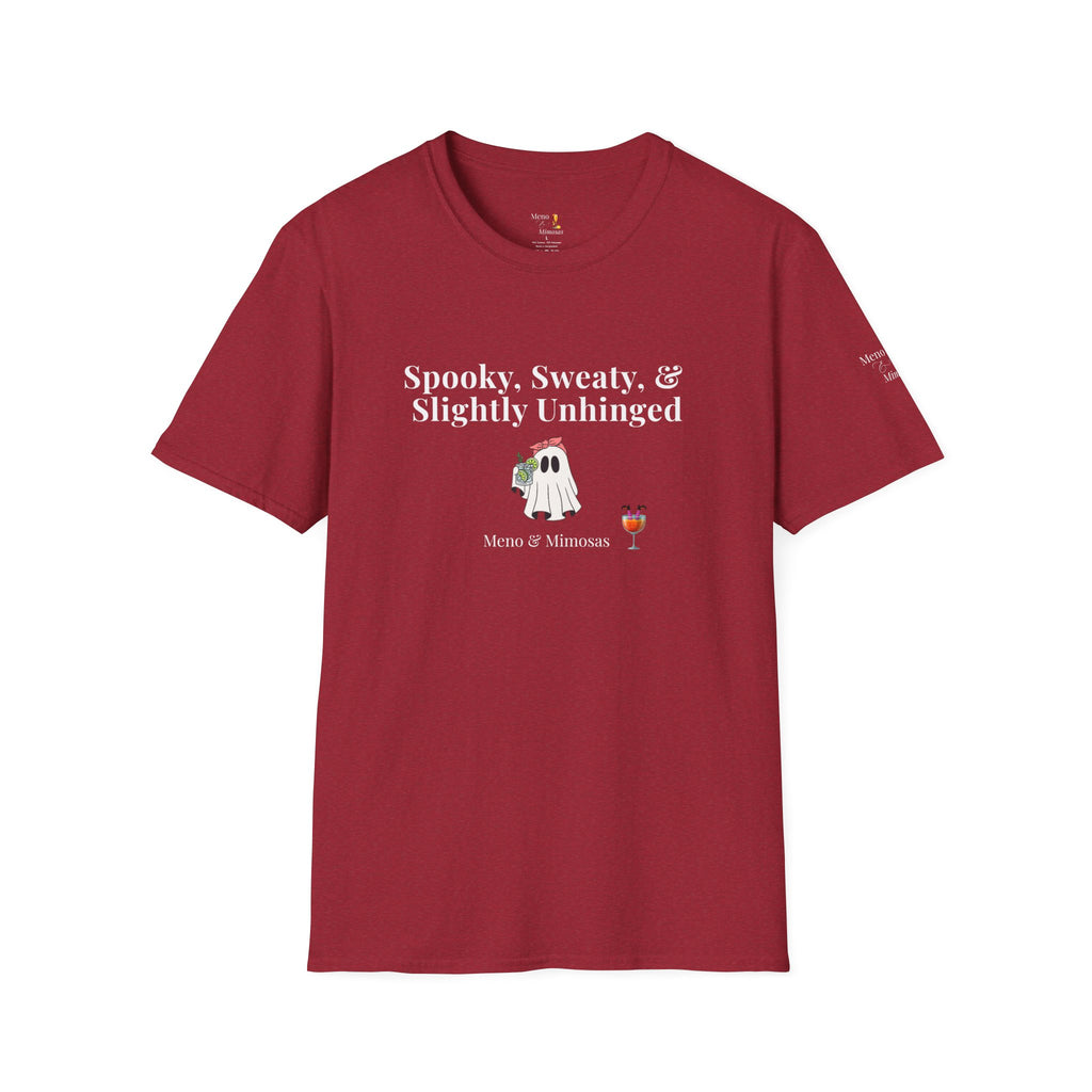 "Spooky, Sweaty, & Slightly Unhinged" Funny T-Shirt from Meno & Mimosas Halloween Collection