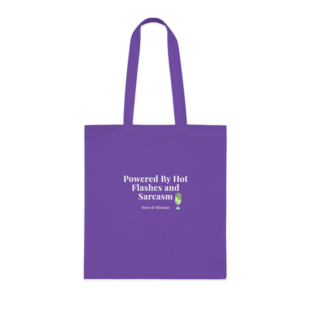 "Powered by Hormone Replacements and Prosecco" Funny Menopause Humour Tote Shopping Bag by Meno & Mimosas