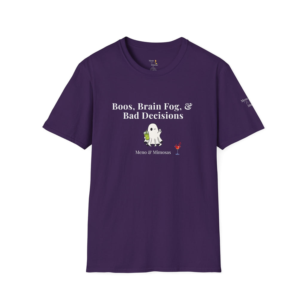 "Boos, Brain Fog & Bad Decisions" Funny Menopause Humour T-Shirt by Meno & Mimosas